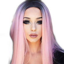 Load image into Gallery viewer, Long Straight Black Gradient LightPink Wig Headgear
