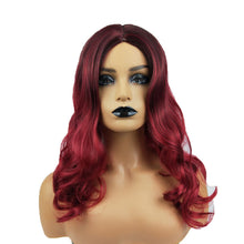 Load image into Gallery viewer, Wig Female Burgundy Long Curly Hair Big Wavy Gradient Color
