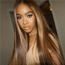 Load image into Gallery viewer, Mid-length straight hair brown pick golden long hair synthetic headgear
