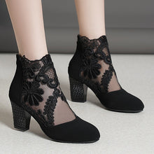 Load image into Gallery viewer, Women&#39;s Lace Mesh Chunky Heel Sandals
