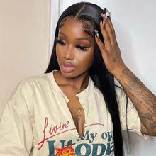 Load image into Gallery viewer, Black Medium Long Straight Hair Chemical Fiber T-shaped Front Lace Wig
