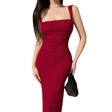 Load image into Gallery viewer, Women&#39;s Knitted Sling Slim-fit Red Christmas Dress
