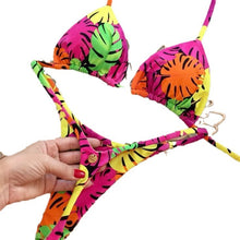 Load image into Gallery viewer, Women&#39;s Printed Lace Up Split Swimsuit Bikini
