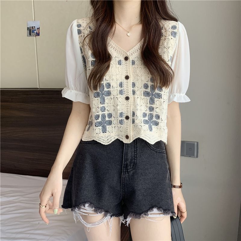 Hollow Lace Shirt Spring Fashion Long Sleeve Stitching