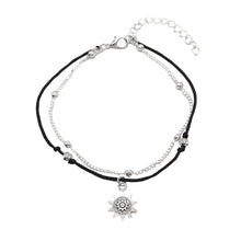 Load image into Gallery viewer, Stylish Beach Wind Bohemian Double Layer Antique Silver Sun Pendant Anklet
