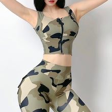 Load image into Gallery viewer, Camouflage Printed Front Zipper Sports Underwear Shockproof Yoga Clothes Vest
