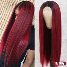 Load image into Gallery viewer, Wig Female Long Straight Hair Wine Red Europe and America
