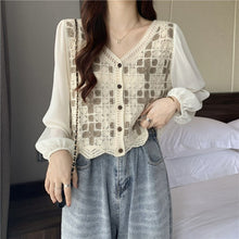 Load image into Gallery viewer, Hollow Lace Shirt Spring Fashion Long Sleeve Stitching
