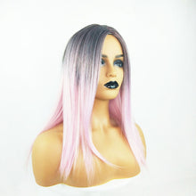 Load image into Gallery viewer, Long Straight Black Gradient LightPink Wig Headgear
