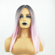 Load image into Gallery viewer, Long Straight Black Gradient LightPink Wig Headgear
