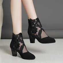 Load image into Gallery viewer, Women&#39;s Lace Mesh Chunky Heel Sandals
