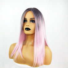 Load image into Gallery viewer, Long Straight Black Gradient LightPink Wig Headgear
