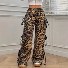 Load image into Gallery viewer, Elastic Waist Solid Color Bow Lace Up Casual Straight-leg Pants
