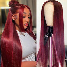 Load image into Gallery viewer, Full-head Red Long Straight Lace Human Wig

