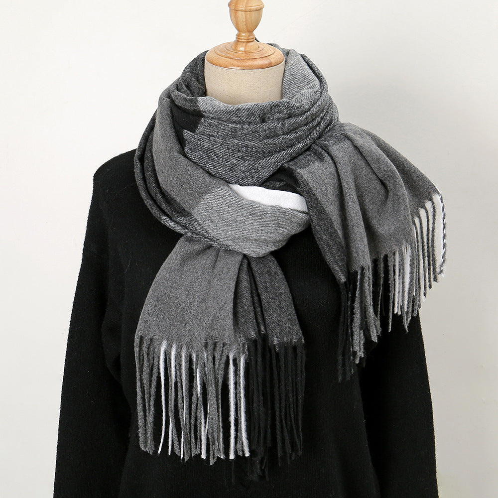 Warm Shawl Tassel Contrast Color Skin-friendly Warm Scarf