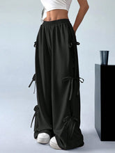 Load image into Gallery viewer, Elastic Waist Solid Color Bow Lace Up Casual Straight-leg Pants
