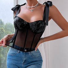 Load image into Gallery viewer, Tether Sequined Suspender Backless Steel Ring Corset Sexy Top
