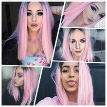 Load image into Gallery viewer, Long Straight Black Gradient LightPink Wig Headgear
