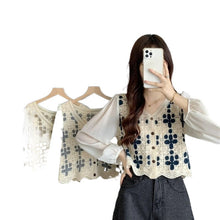 Load image into Gallery viewer, Hollow Lace Shirt Spring Fashion Long Sleeve Stitching
