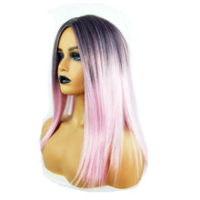 Load image into Gallery viewer, Long Straight Black Gradient LightPink Wig Headgear
