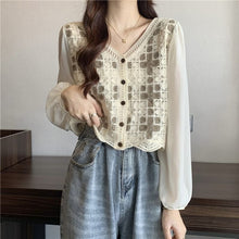 Load image into Gallery viewer, Hollow Lace Shirt Spring Fashion Long Sleeve Stitching
