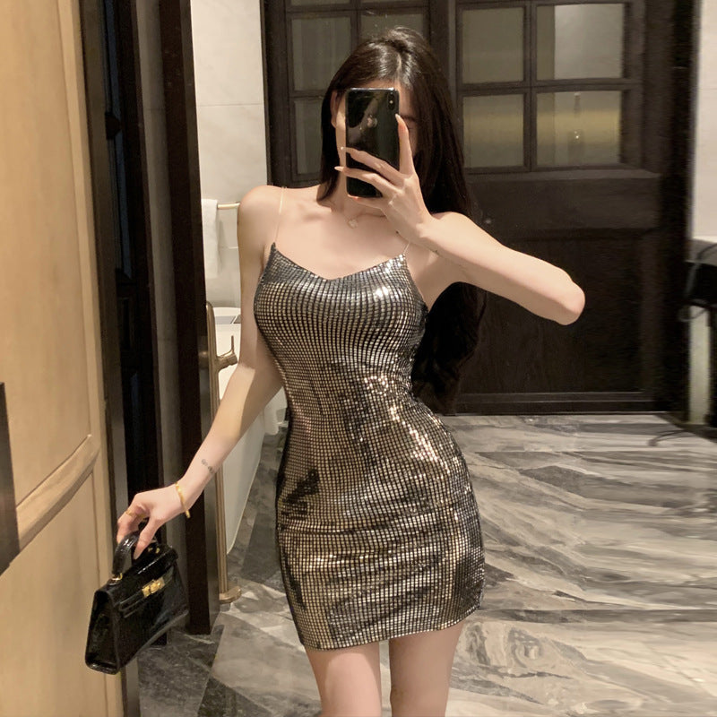 Women's Clothing Net Drill Sun Protection Clothing Sequin Sling Dress Suit